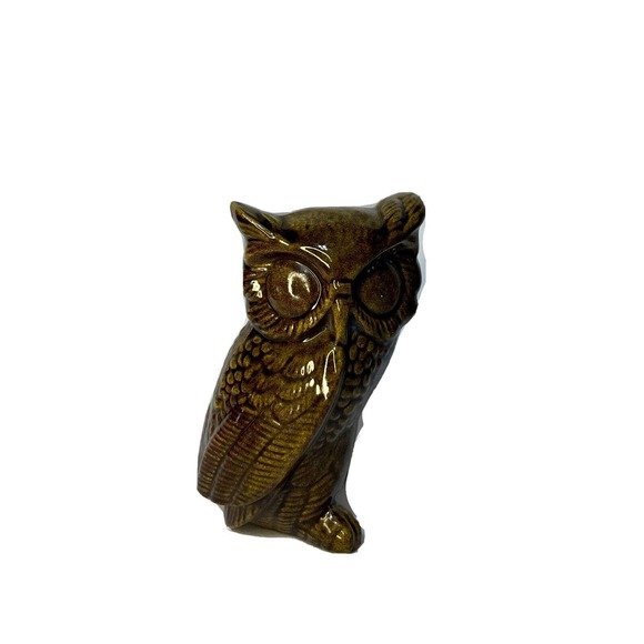 Vintage Mid Century Modern Owl Collection Figurines Set Three Brown & Yellow - Picture 11 of 16